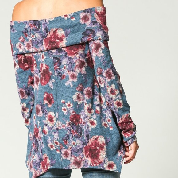 DONATED!! Floral off shoulder tunic in denim blue - Picture 6 of 6